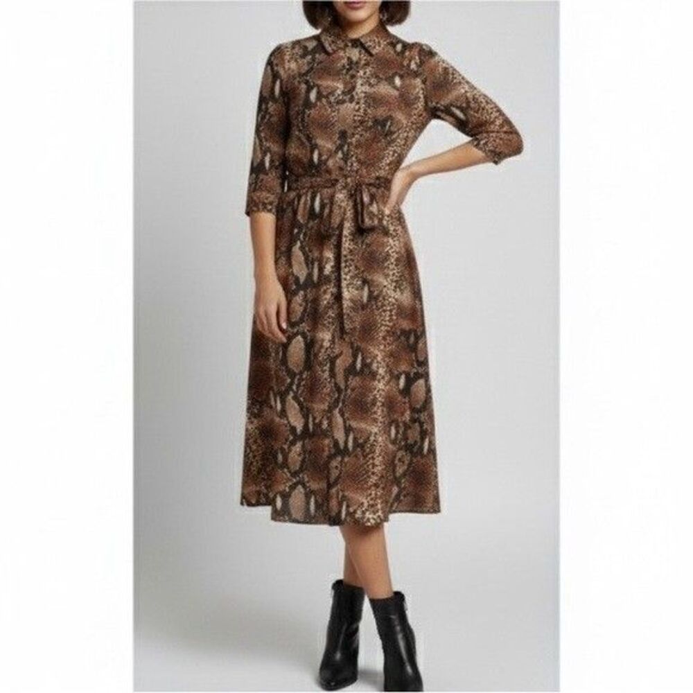 Caroline Constas women Brown Snakeskin Reptile Print Midi Shirt Dress sze Medium